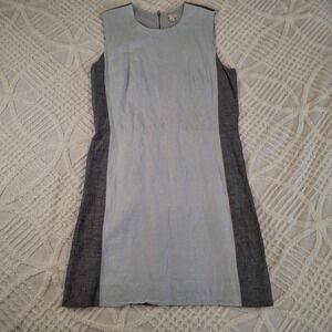 Gap‎ Size 12 Linen Blend Sheath Dress Blue Gray Colorblock Sleeveless Zip Back